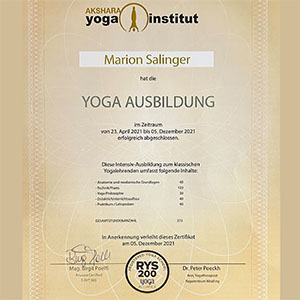 Zertifikat Akshara Yoga Institut - Yoga Ausbildung
